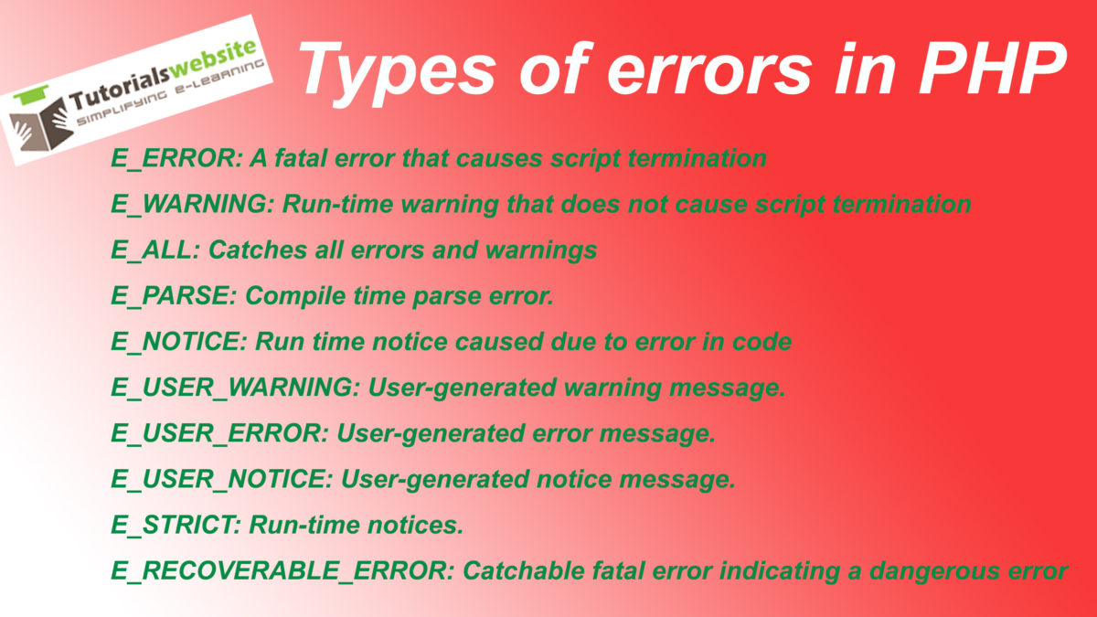 Different types of errors in php