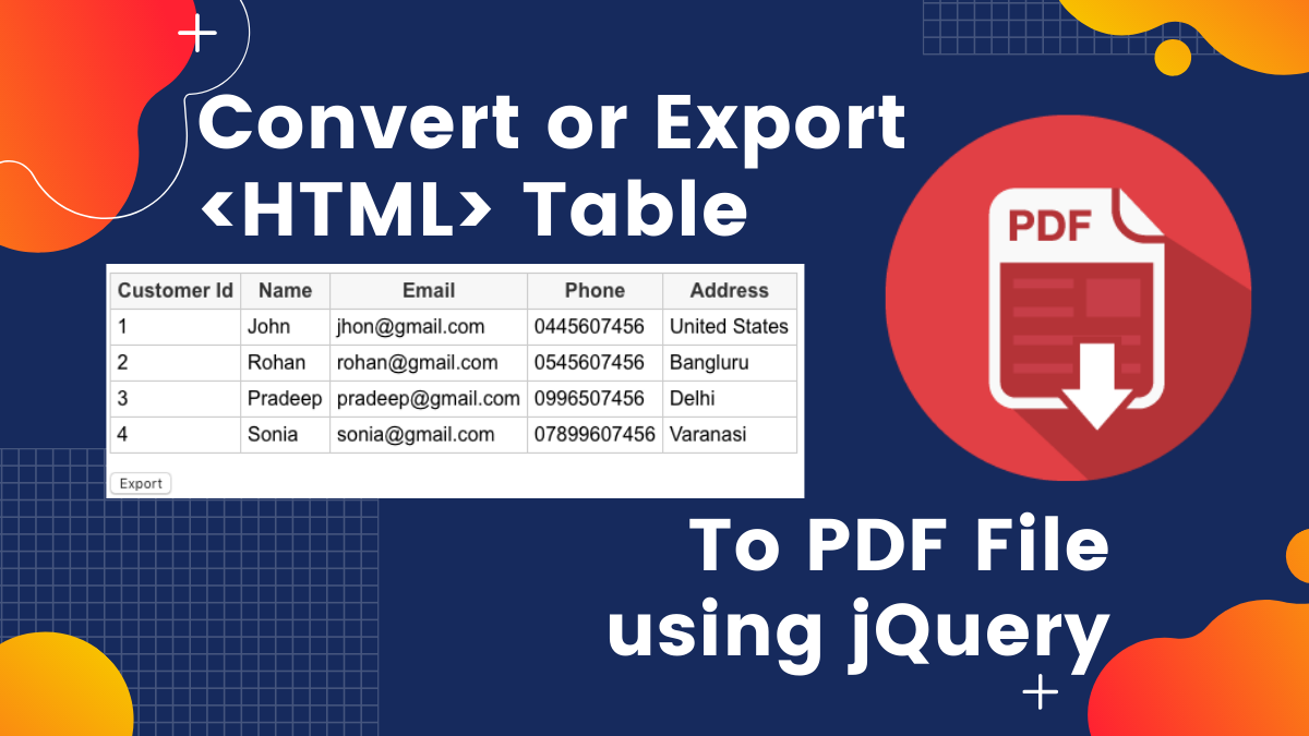 Export HTML Table to PDF using jQuery