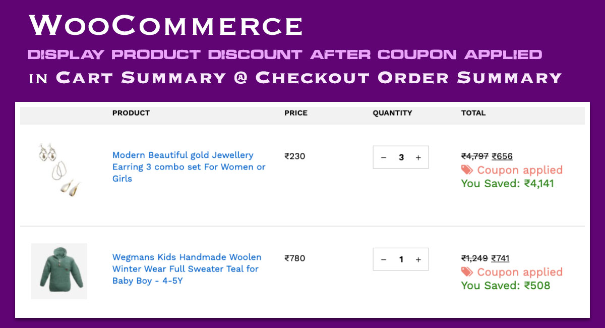 Display Product Discount After Coupon Applied in Cart Summary