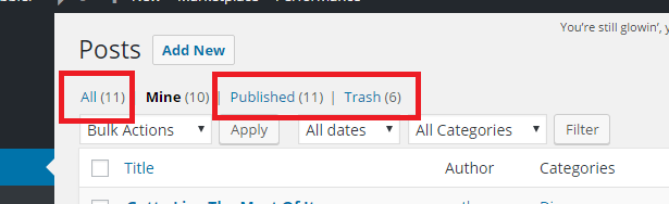 Remove “All Posts, Published, and Trash” in Dashboard Posts