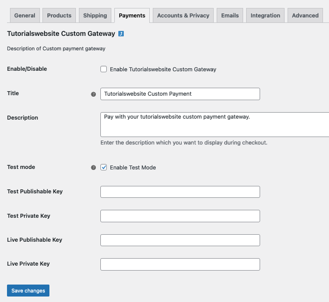 Woocommerce Custom payment gateway