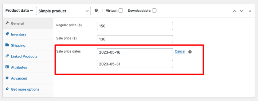 schedule Sale Price start and End Date in woocommerce