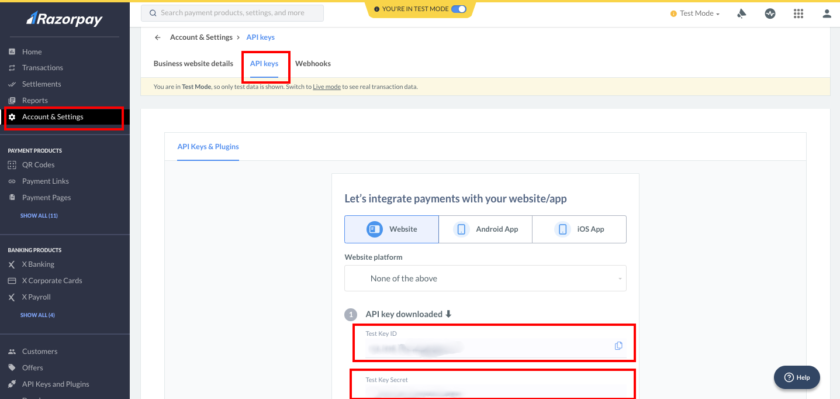 Razorpay API Keys