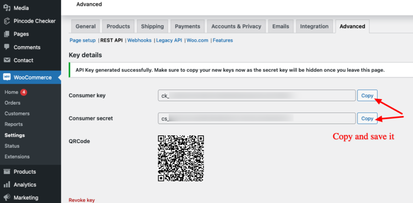 woocommerce api credentials