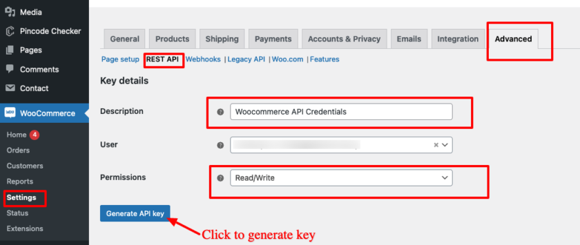 woocommerce api credentials