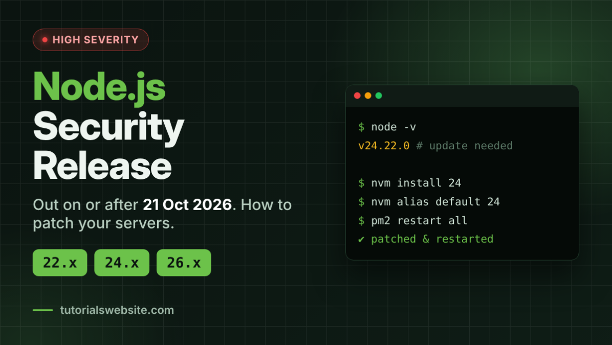 Node.js security release October 21 2026 for versions 22, 24 and 26